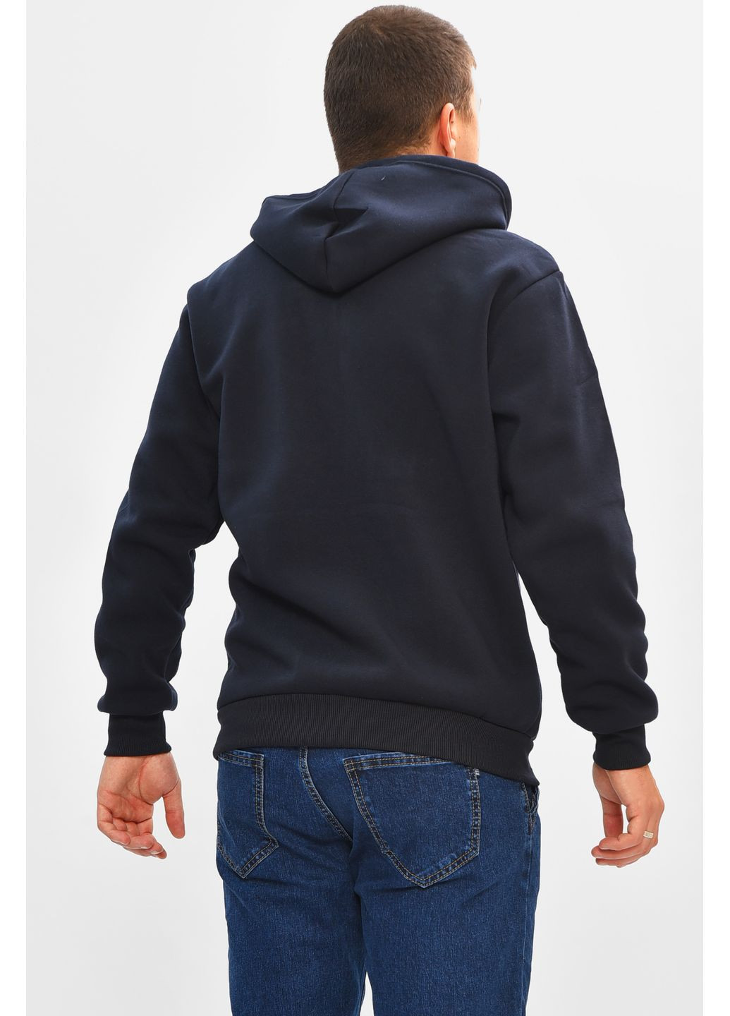 Темно-синій кофта чоловіча однотонна на флісі темно-синього кольору Let's Shop однотонний без декору (363253896)
