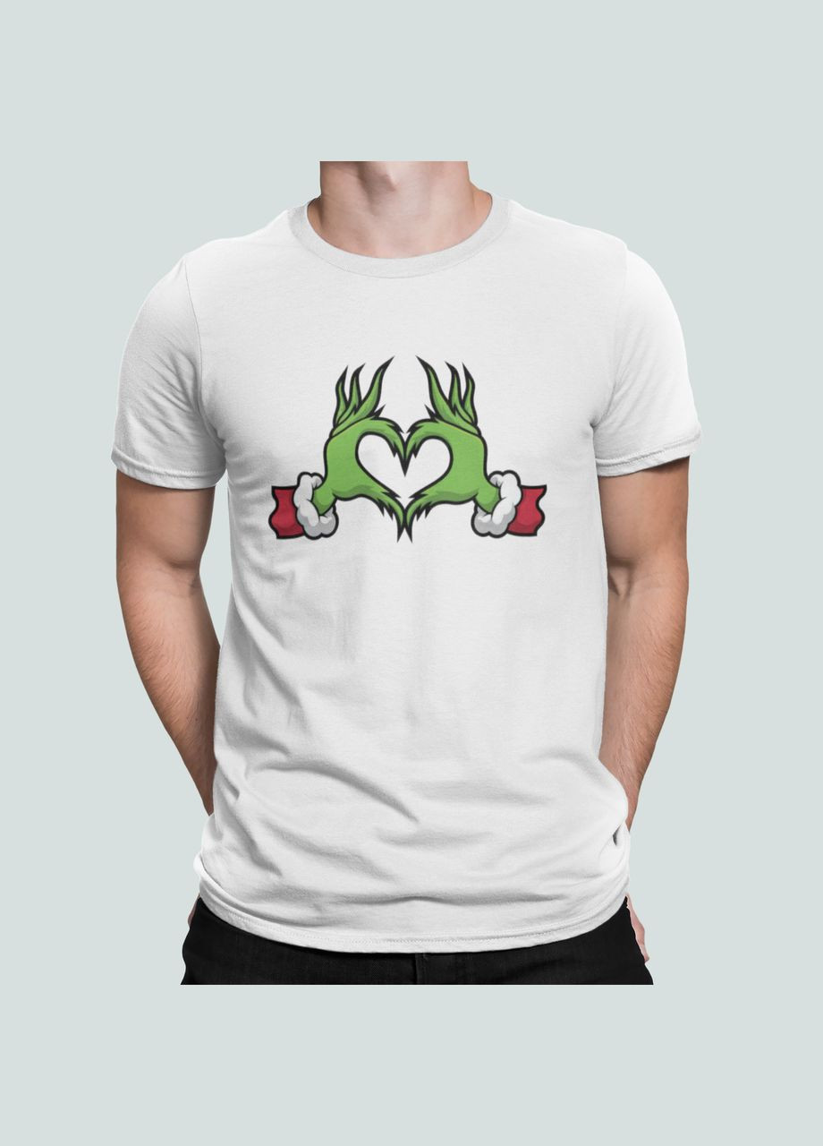 Біла чоловіча новорічна футболка з принтом грінч новорічний серце Stedman