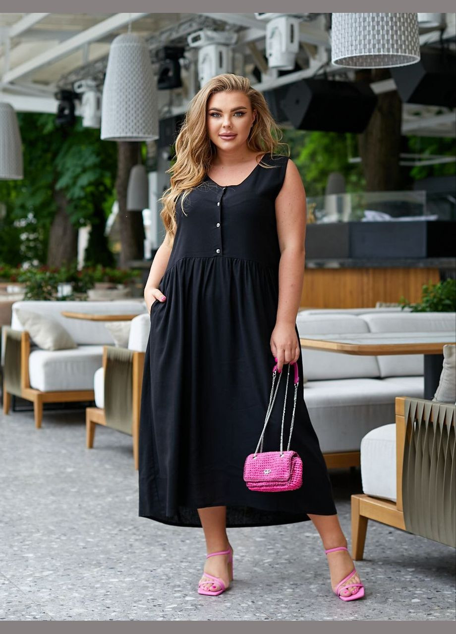 Черное льняное платье с карманами Anastasimo