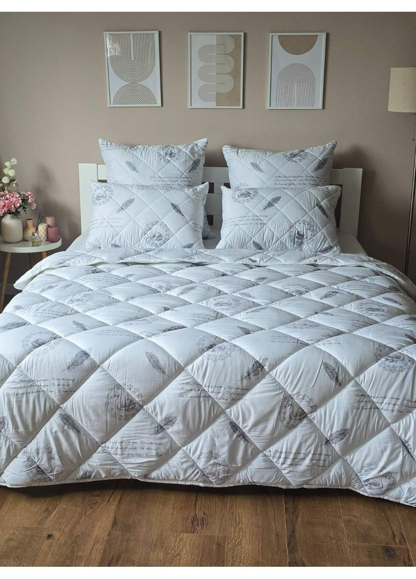 Ковдра полуторна стьобана зимова зі штучного лебединого пуху 21460 150х210 см біла Leri Max (365680295)