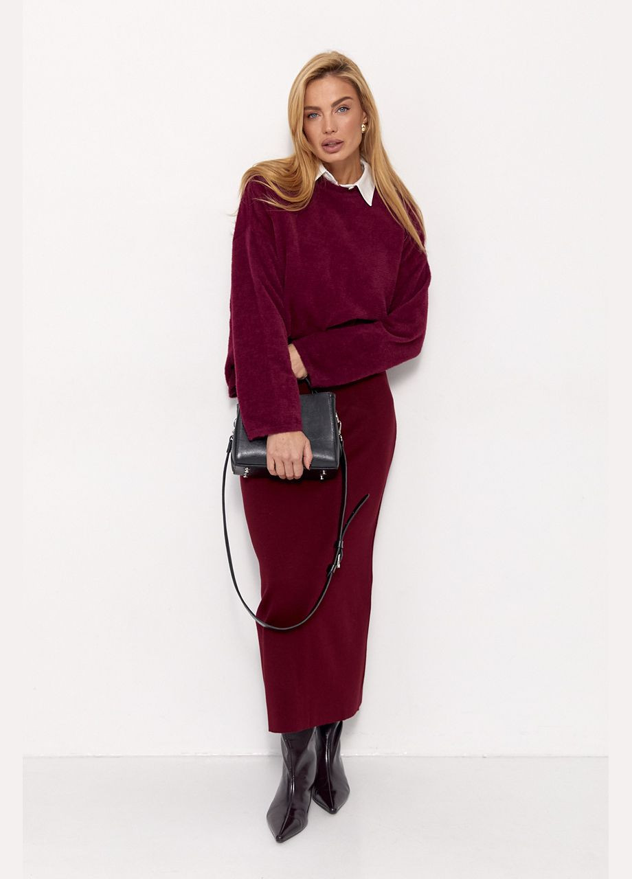 Тепла в'язана спідниця міді - чорний Lurex (314901709)