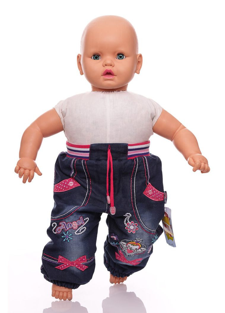 Синие зимние джоггеры джинсы на травке для девочки с бантиком синие 92 см (30125) BABYKROHA