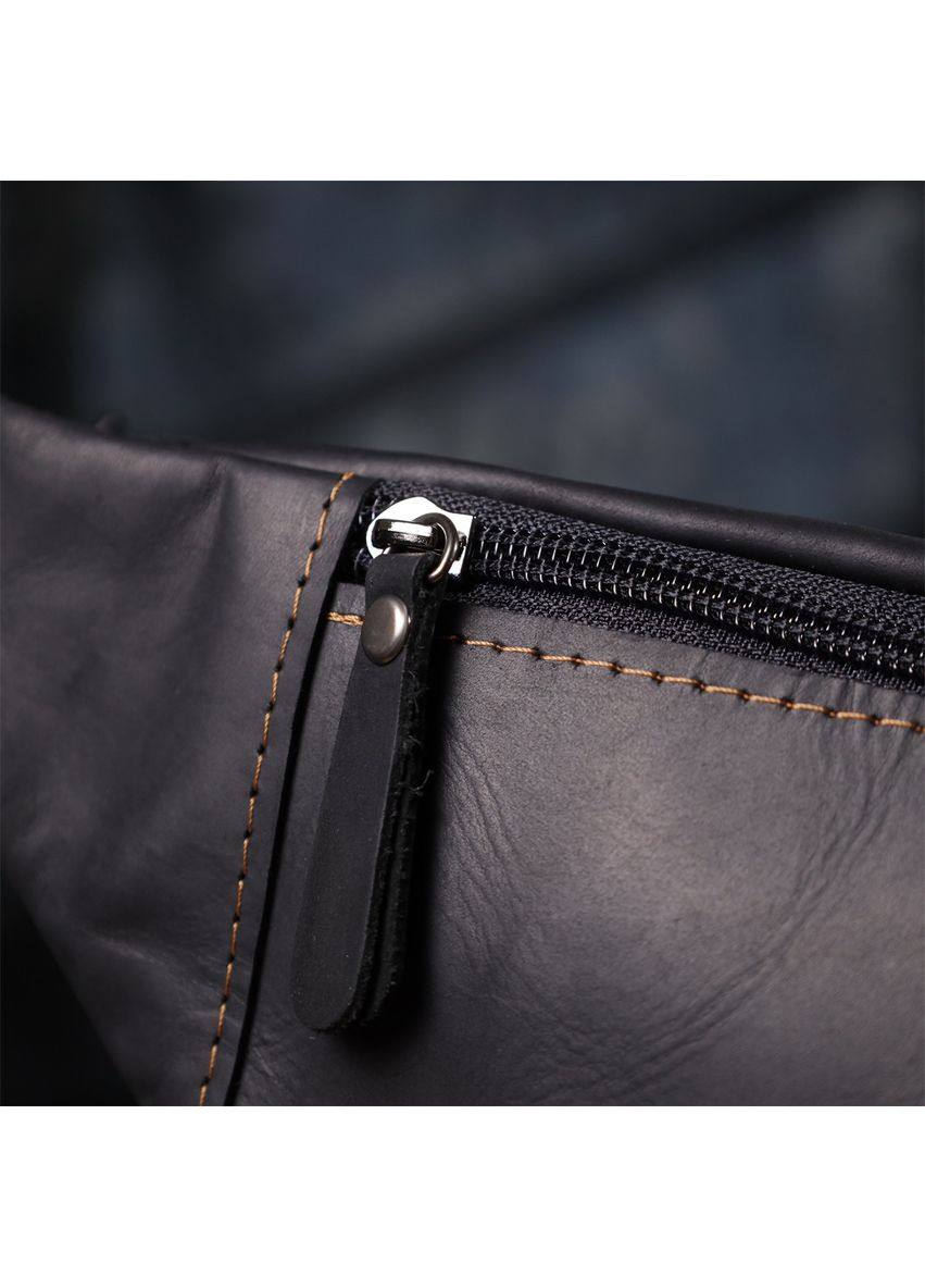 Бананка для чоловіків з натуральної vintage шкіри чорна 34×12×4 см 23120 Shvigel (362417685)