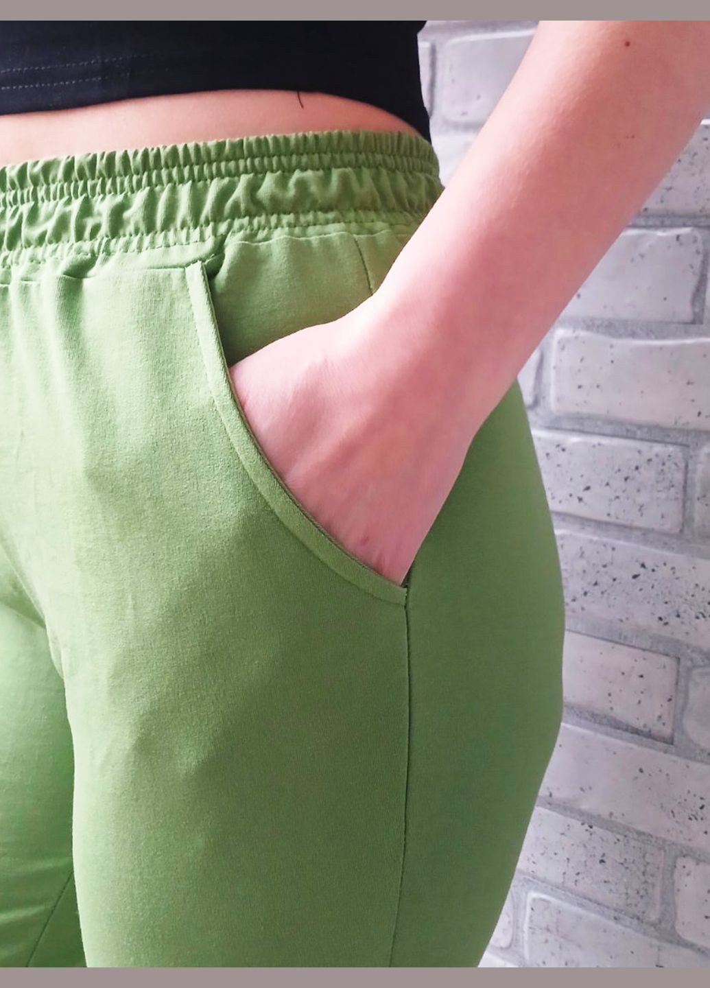 Жіночі штани - спортивні джогери, двонитка з кишенями, колір зелений No Brand (317295384)