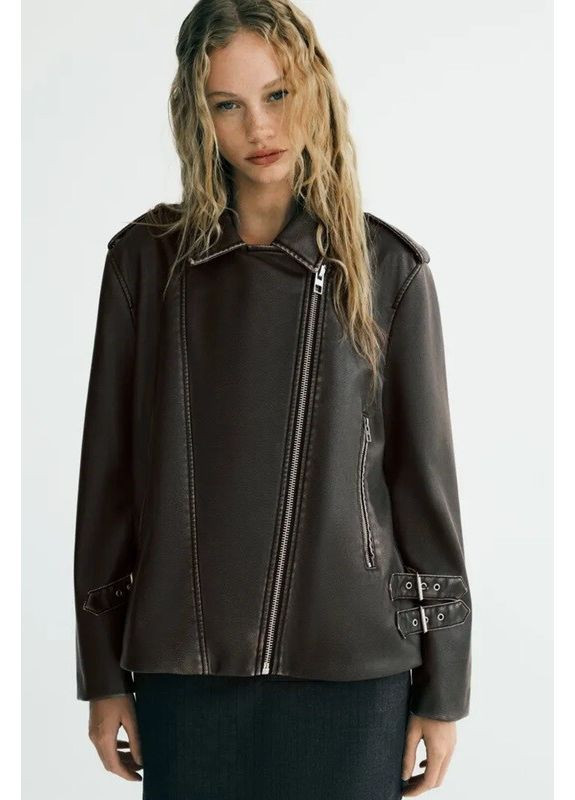 Коричнева куртка косуха оверсайз 4341/703 Zara