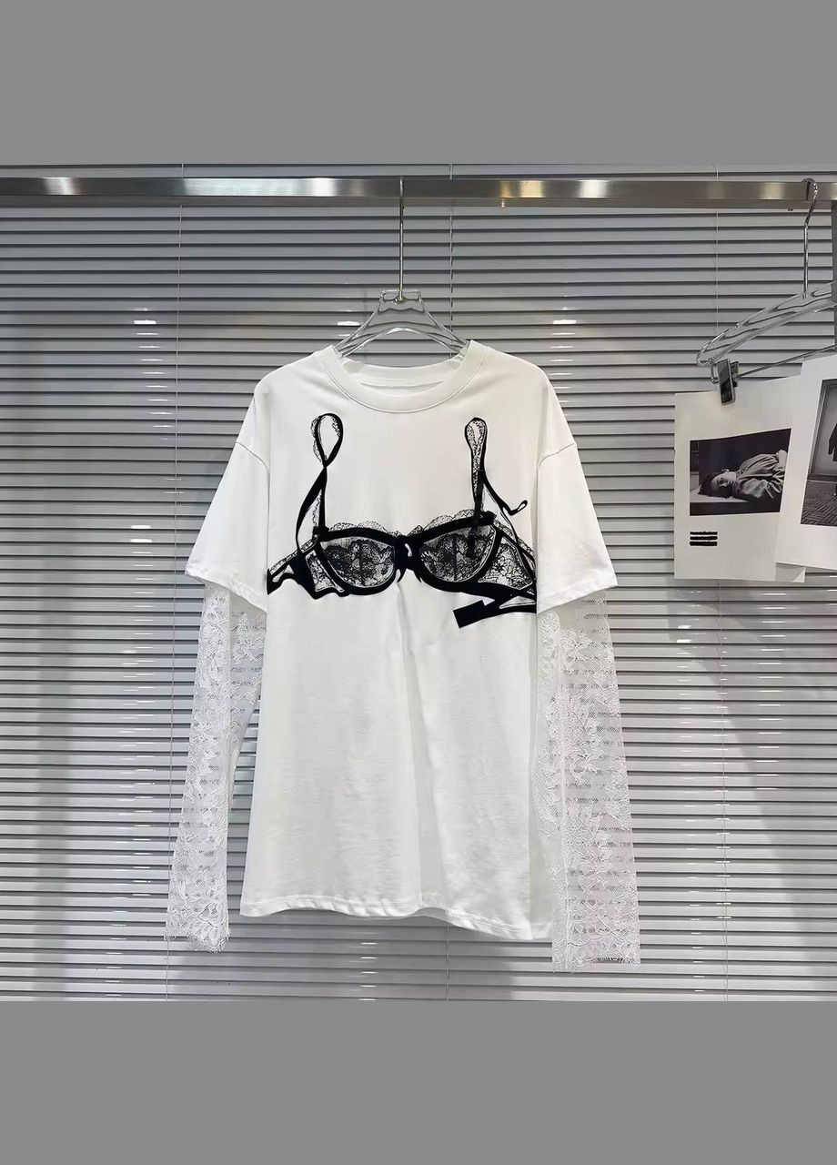 Футболка с рукавами из гипюра No Brand - (330642069)