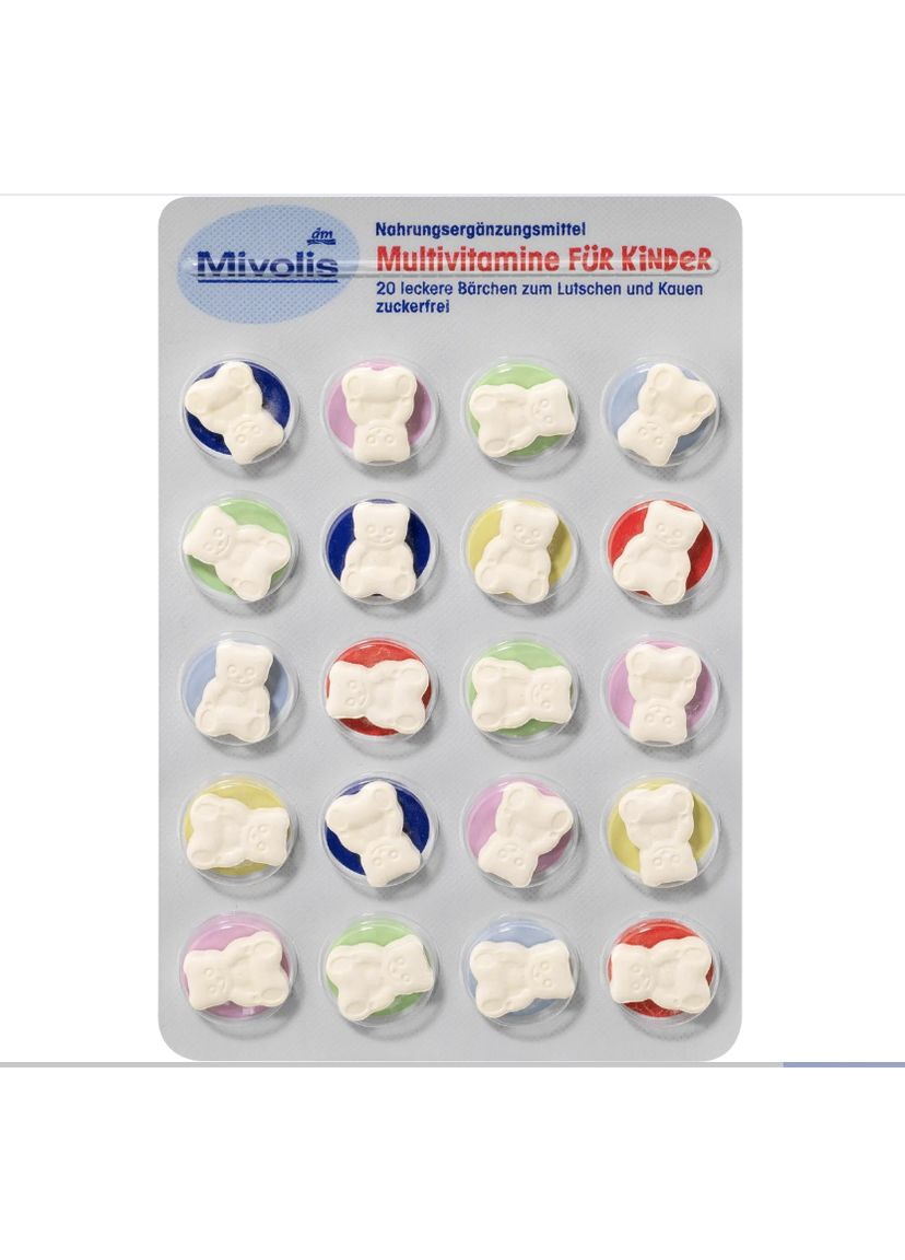 Жувальні мультивітаміни для дітей від 4 років зі смаком апельсину Multivitamine für Kinder, Kautabletten 20St., 14 g Mivolis (366569616)