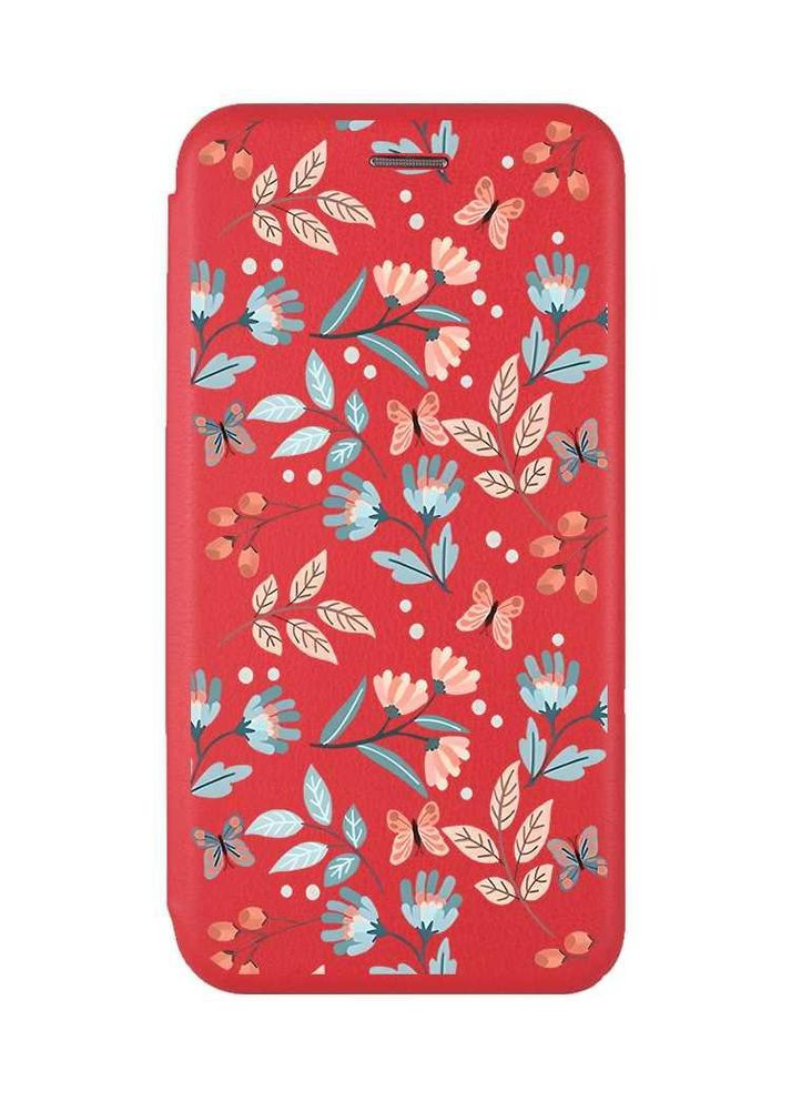 Чохол-книжка червоний з малюнком на Xiaomi Redmi Note 14 4G Квітковий фон (принт 370) Creative (364688103)