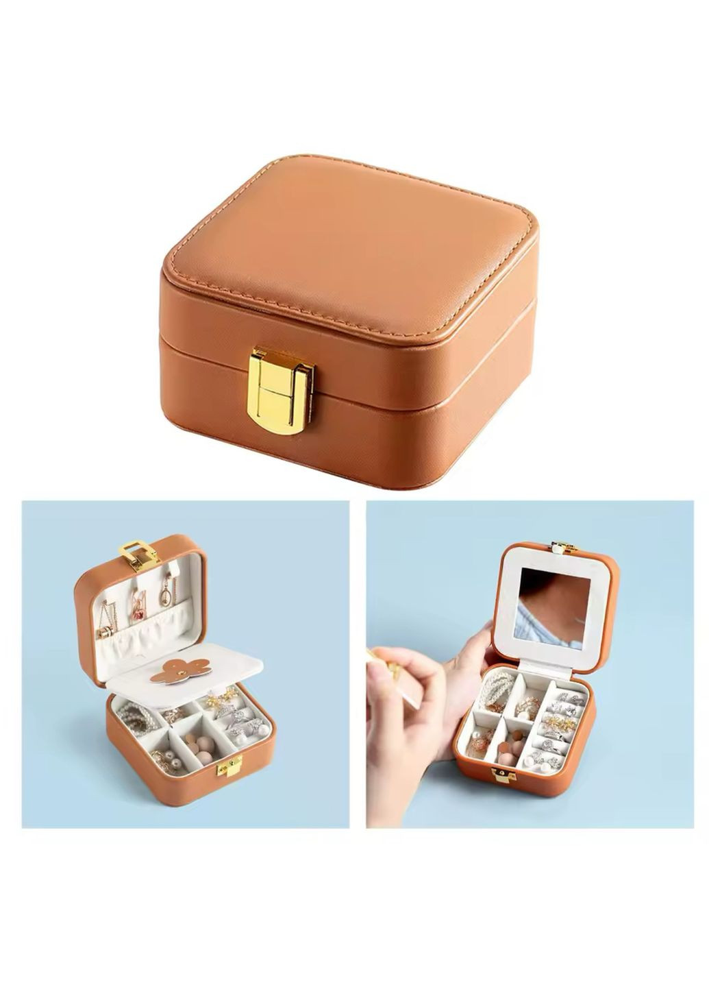 Стильна компактна двозонна скринька з еко-шкіри із дзеркалом чорного кольору. No Brand (316580423)