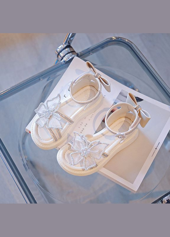 Молочные босоножки детские с бабочкой и бантиком (молочный ) (17445) Qoopixie