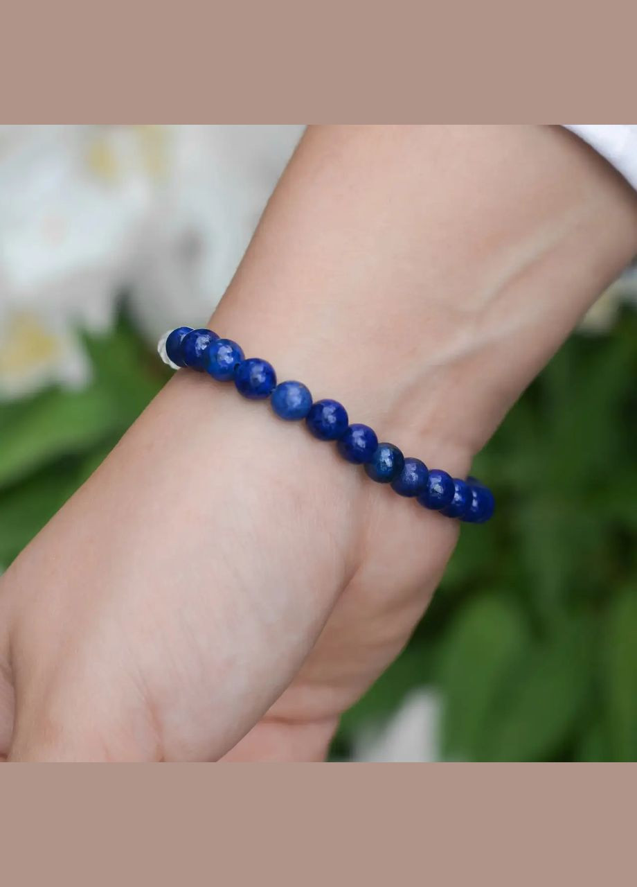 Браслет на резинке натуральный камень Лазурит, Горный Хрусталь d-6мм+- обхват 18см No Brand Браслет (334350429)