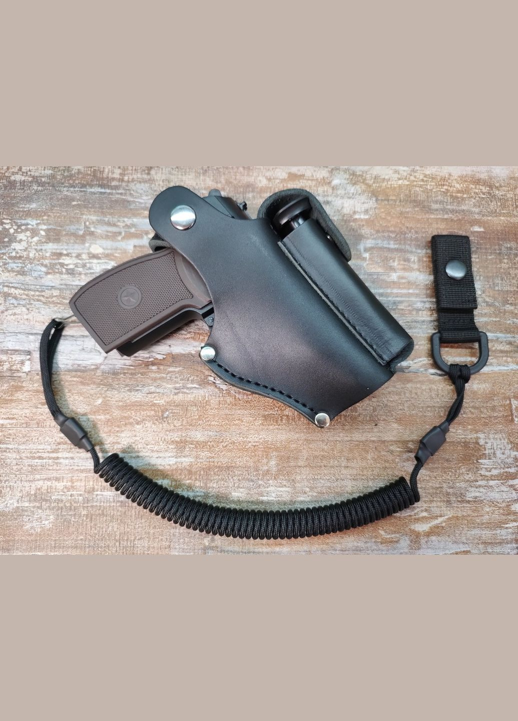 Кобура к ПМ Макарово на пояс с чехлом под магазин кожаная черная + шнур тренчик 971 SV No Brand (342375079)