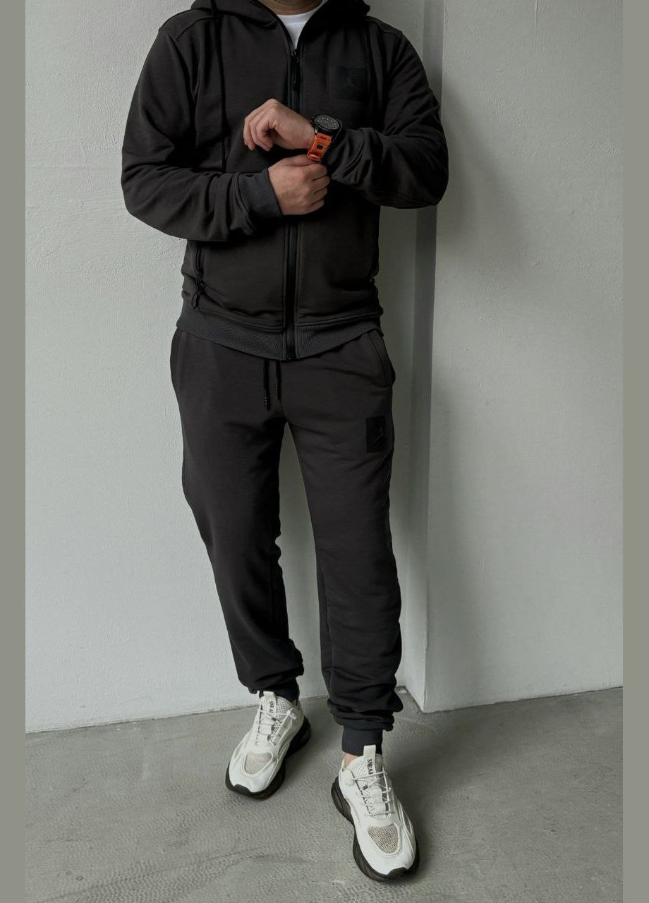 Качественный тёплый графитовый спортивный костюм на молнии с капюшоном, костюм из турецкой петли пенье с капюшоном No Brand 2018 (280864523)