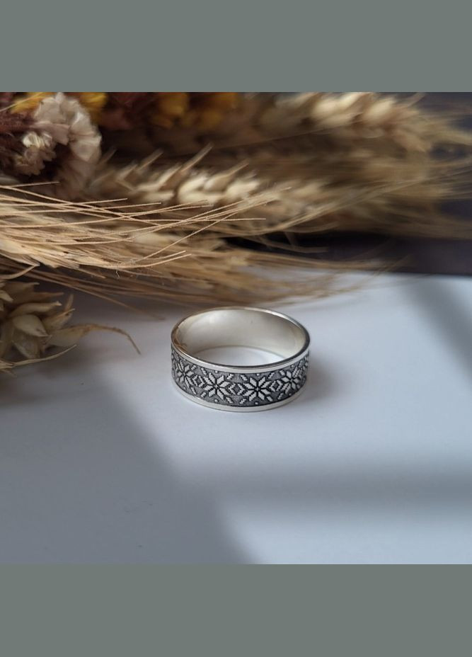 Каблучка срібне жіноча каблучка без каменів Вишиванка чорнене срібло 925 16.5 розмір 2025 2.70г No Brand (306741672)