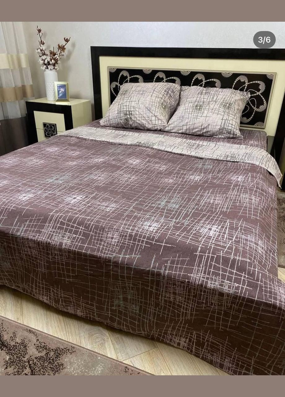 Односпальный комплект постельного белья из бязи 145×215 в стиле модерн - кофейный с белым графическим принтом наволочки 70х70 No Brand (334892651)