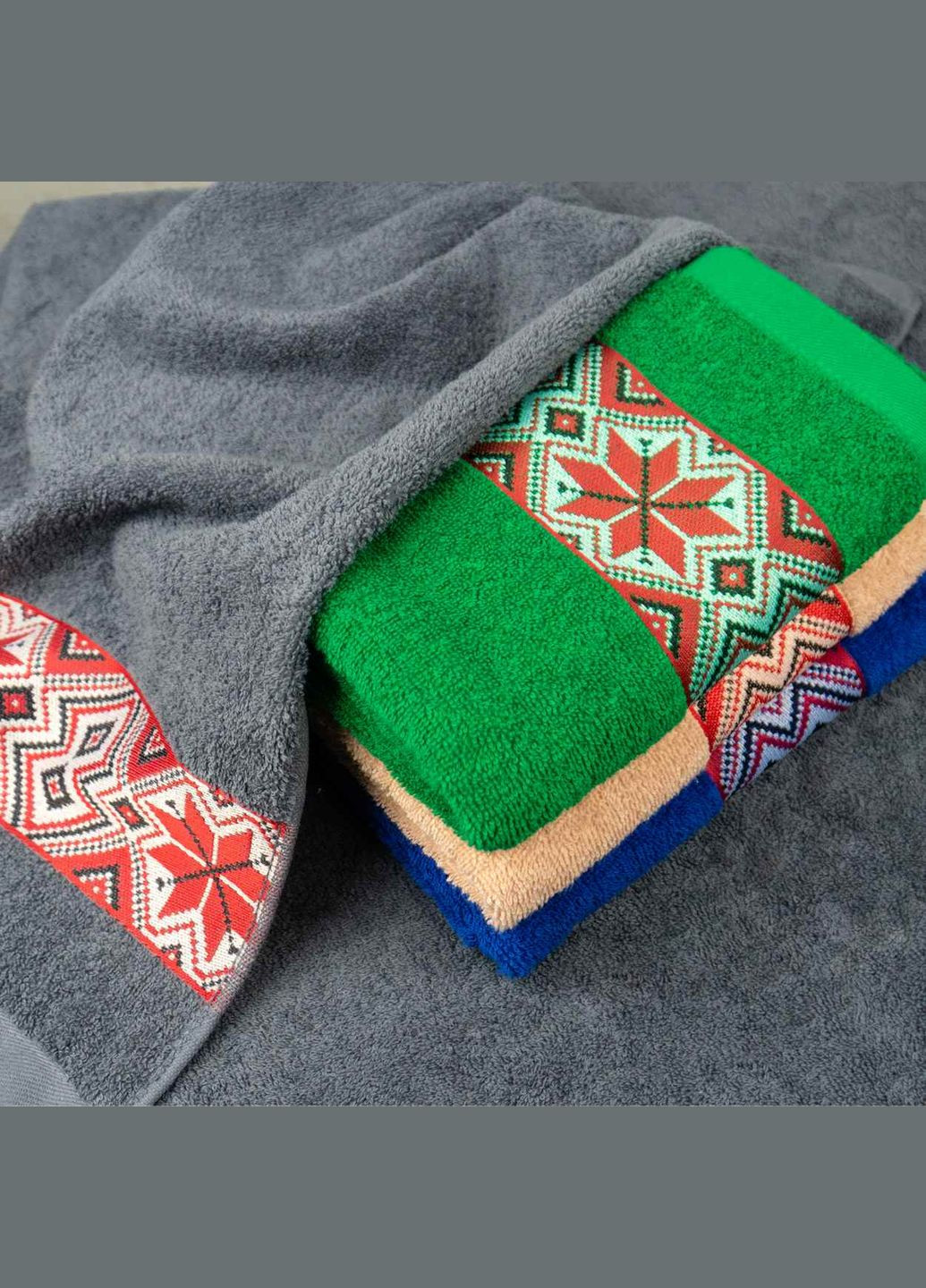 GM Textile банное махровое полотенце с вышивкой 70х140см ukrainian style 450г/м2 () кремовый производство -