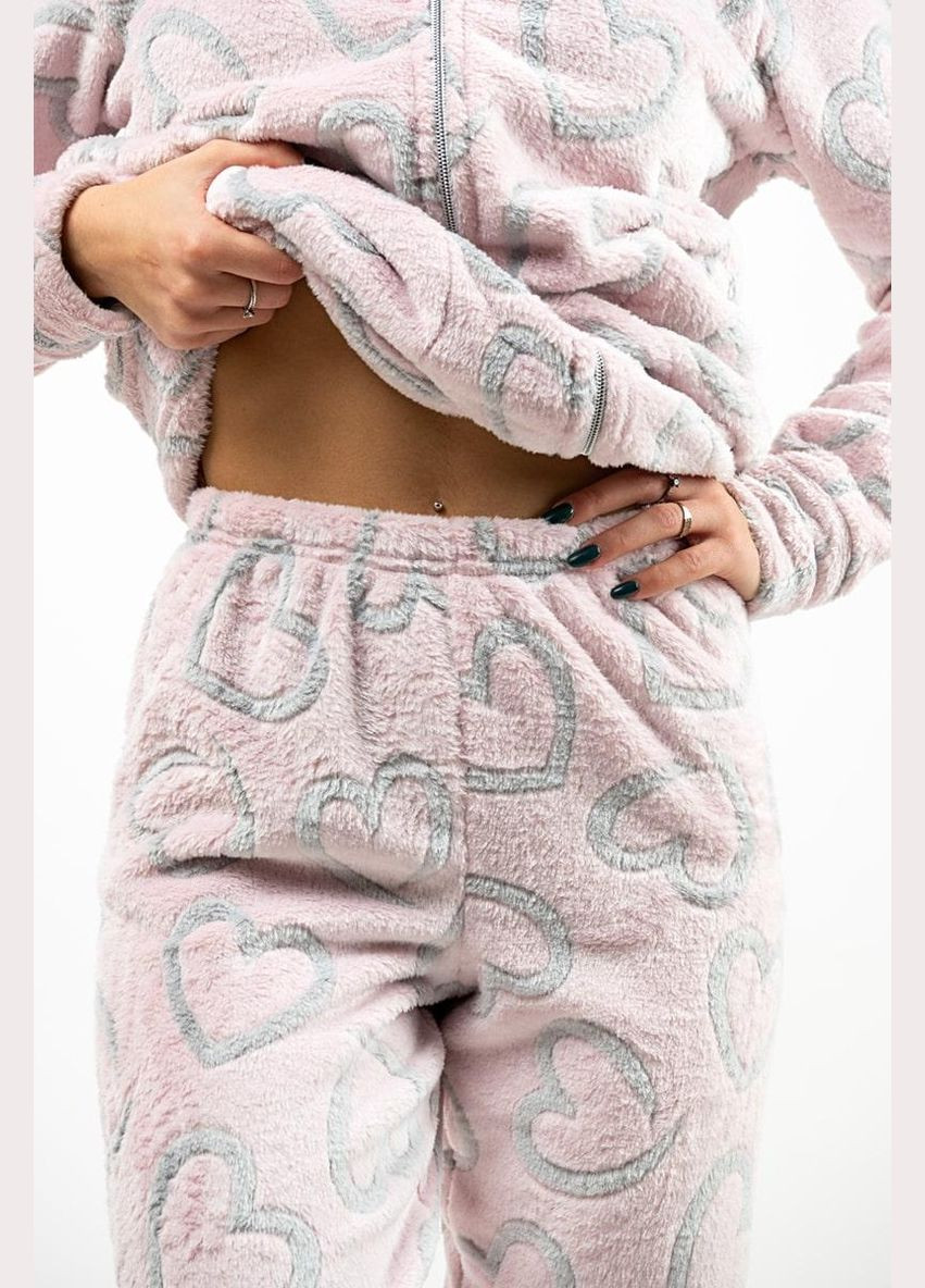 Рожева всесезон теплий домашній жіночий костюм з капюшоном сердечки (кофта+штани) кофта + брюки Україна