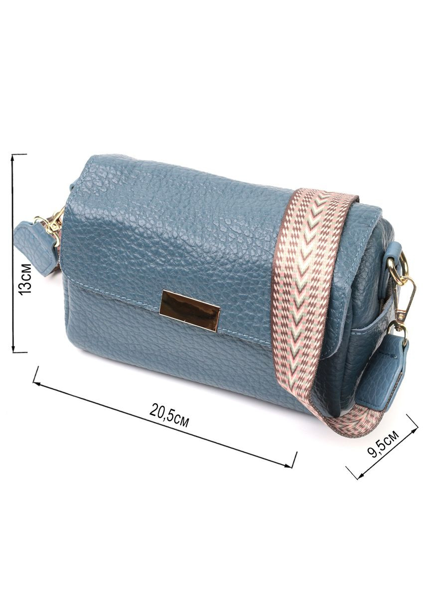 Отличная кожаная женская кроссбоди с оригинальной плечевой лямкой синяя 22402 Vintage (329198909)