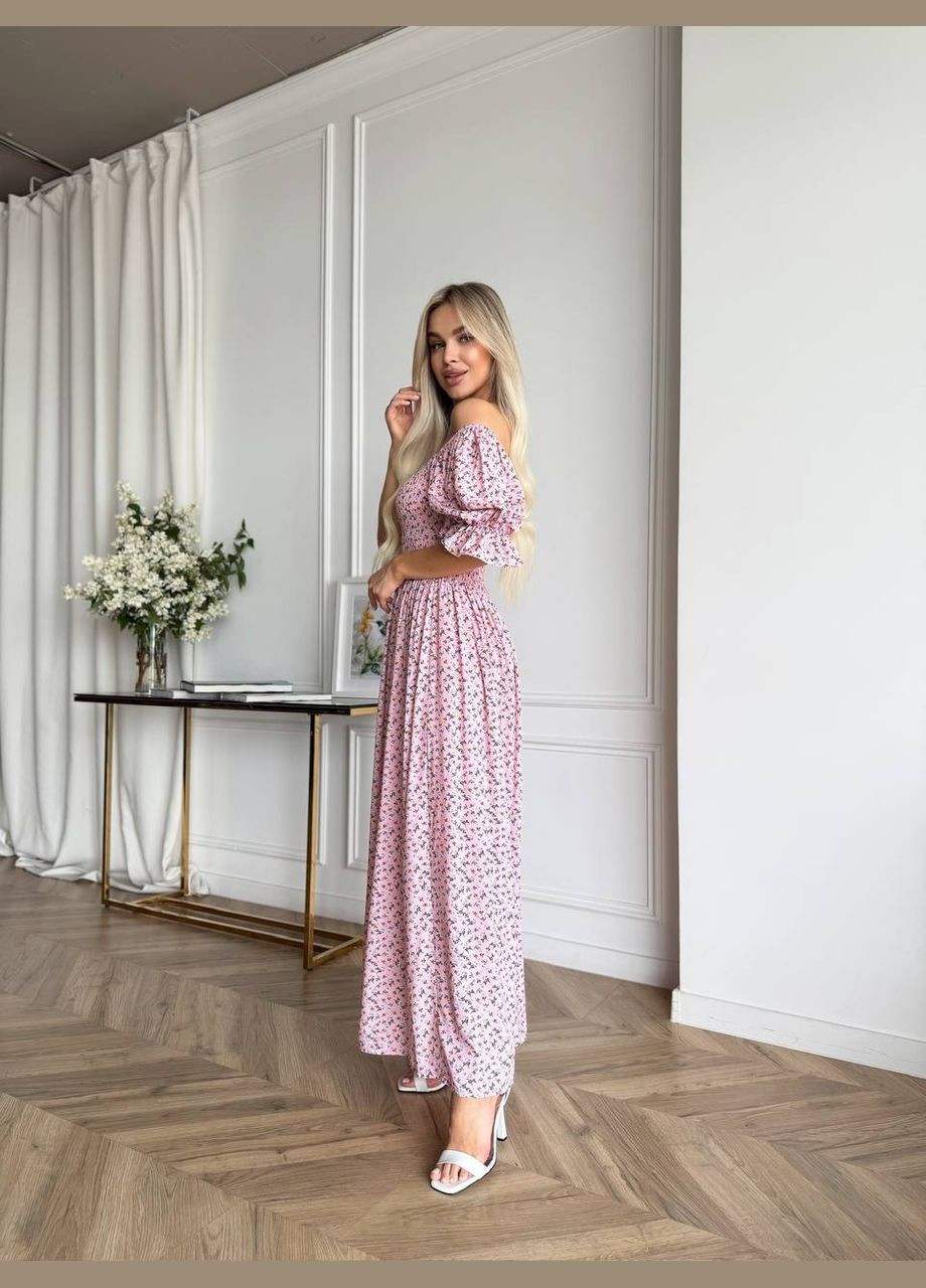 Светло-розовое повседневный, вечернее, кэжуал женское платье FINO Mode в горошек