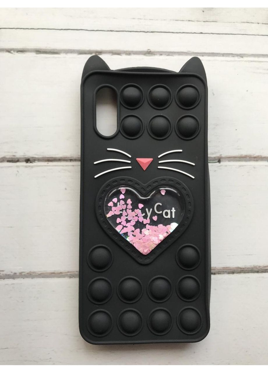 Силиконовый чехол Попит Антистресс Поп-Ит Pop It для Samsung Galaxy A02 (A022) Поп ит Котик с сердцем Чёрный Creative (359487121)