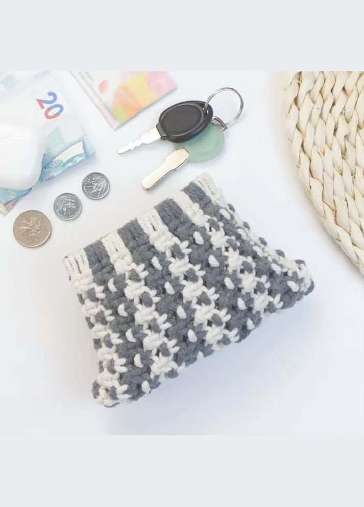 Набір макраме для рукоділля, для творчості та в'язання своїми руками гаманця 15.7х10см колір сірий з білим No Brand (338854787)