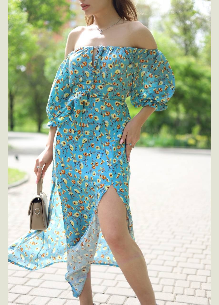 Блакитна літня сукня з відкритими плечима Anastasimo