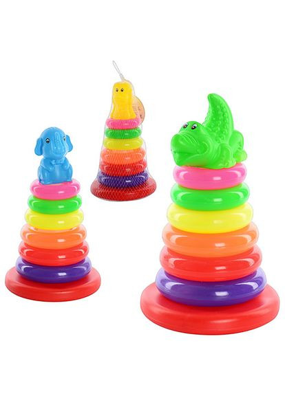 Пирамидка 24см, кольца 6шт., 3 вида (слон,крокодил,песик),в сетке,14,5/24/14,5 см No Brand (301648781)