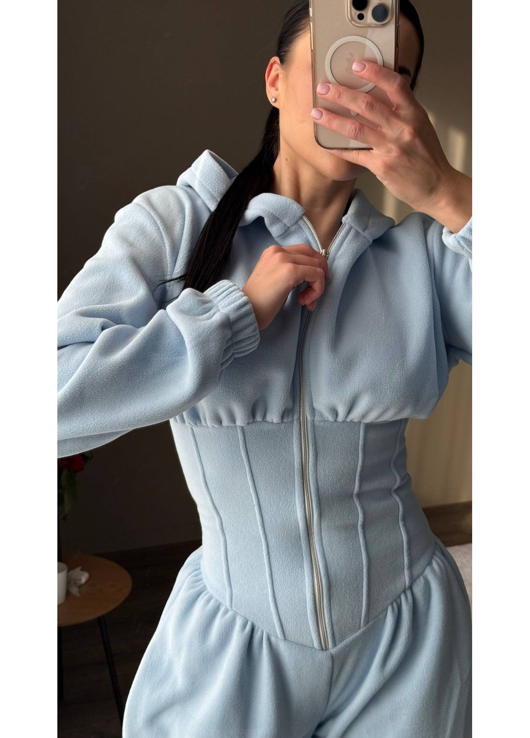 Комбинезон No Brand комбинезон-брюки однотонный голубой повседневный, кэжуал флис