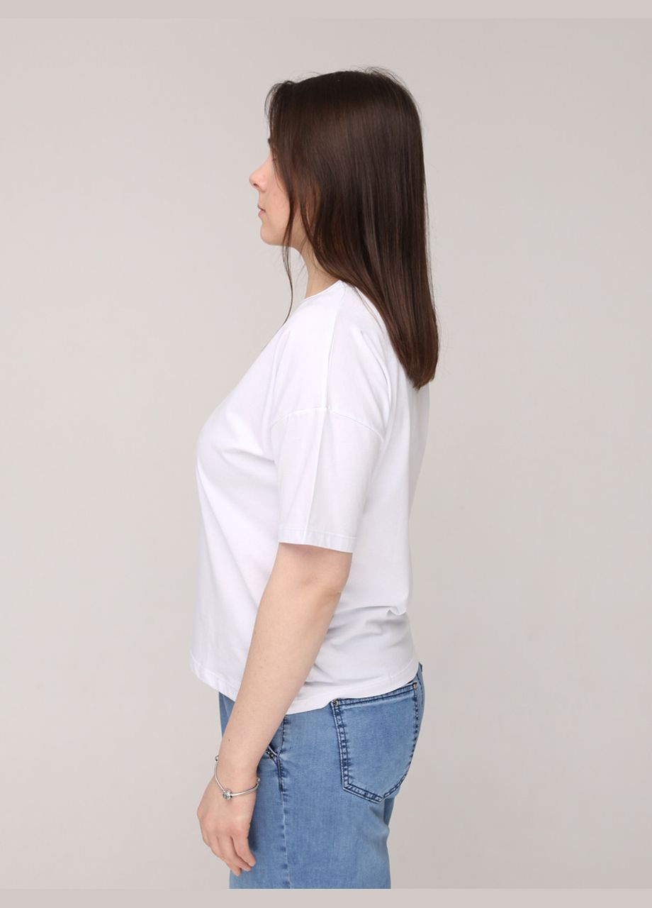 Белая летняя футболка женская белая широкая укороченная с коротким рукавом JEANSclub Пряма