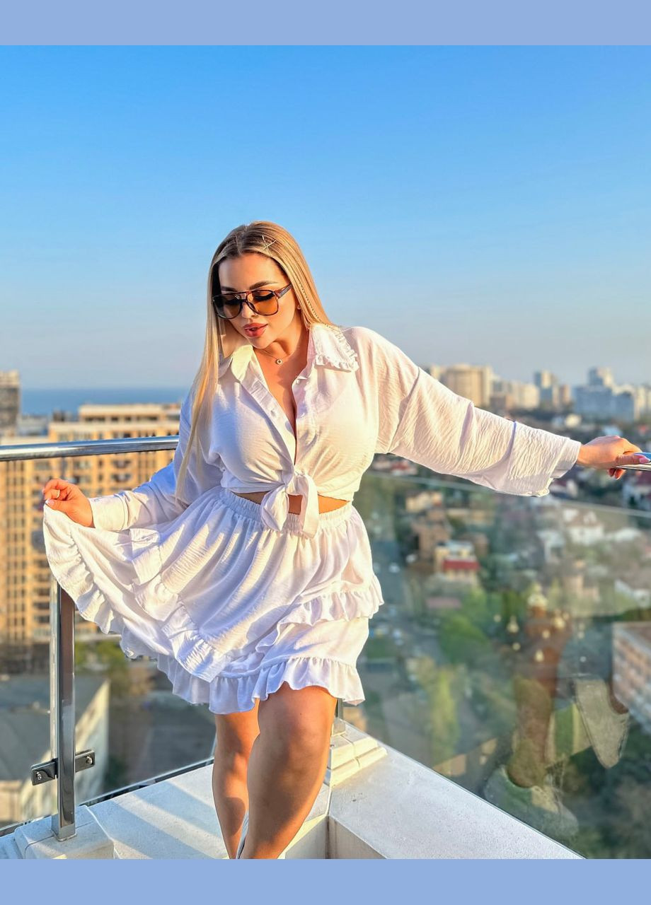 Шикарний білий костюм двійка (спідниця+сорочка) з якісного кріплення, ніжний вечірній костюм великих розмірів No Brand 5940-1 (291840086)