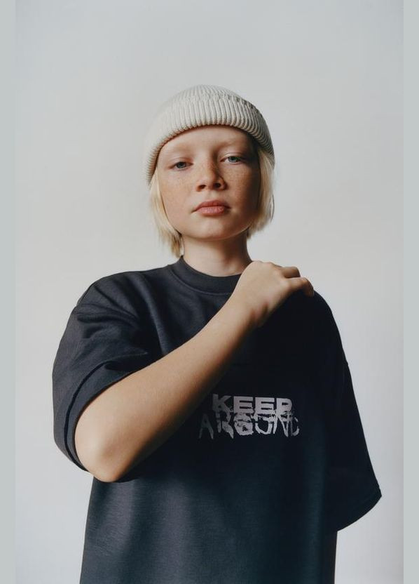 Темно-сіра підліткова футболка для хлопчика 7878/634 антрацит Zara