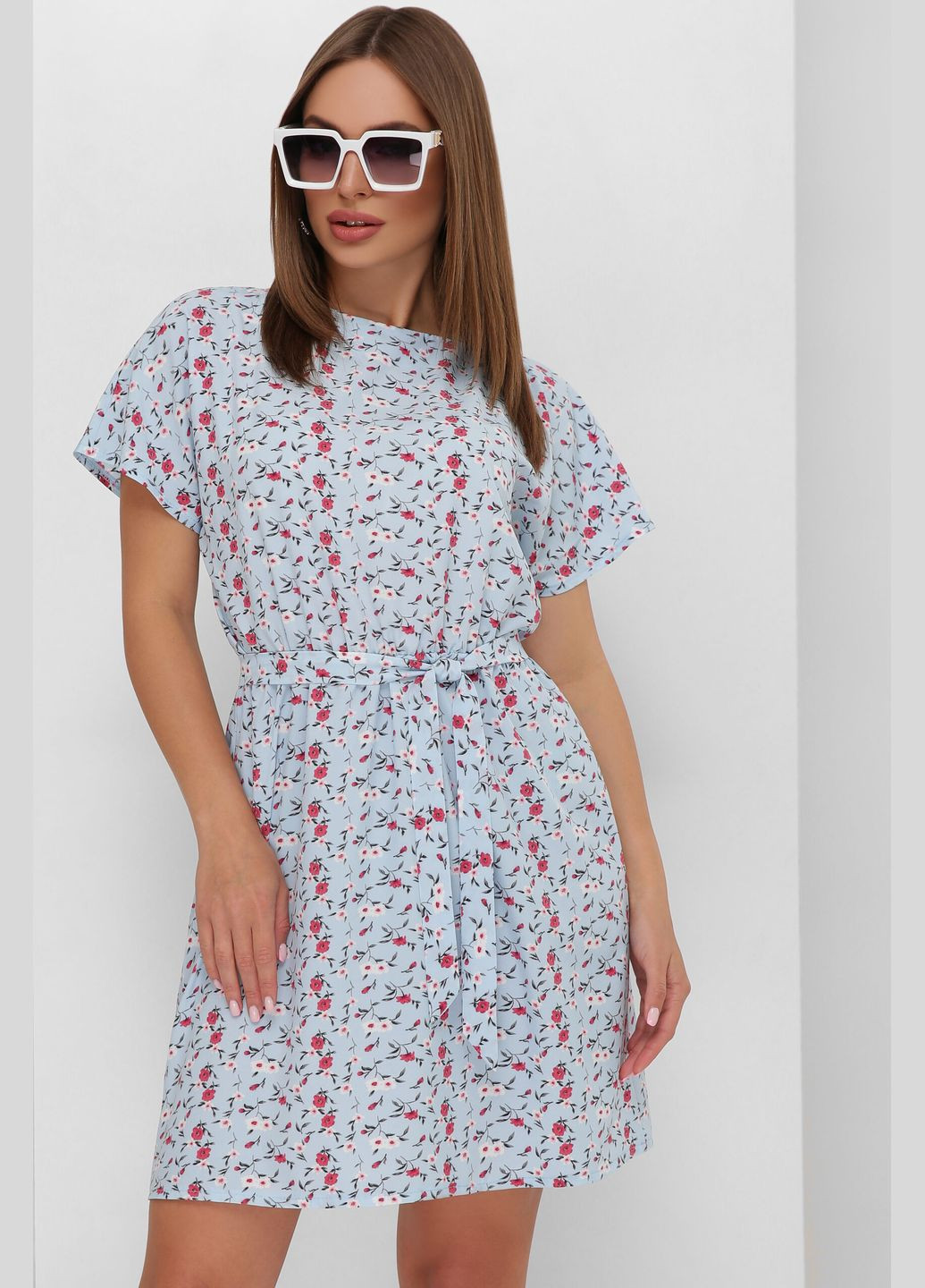 Голубое повседневный летнее женское платье с ярким принтом из ткани супер софт (-platxe-1891) MarSe
