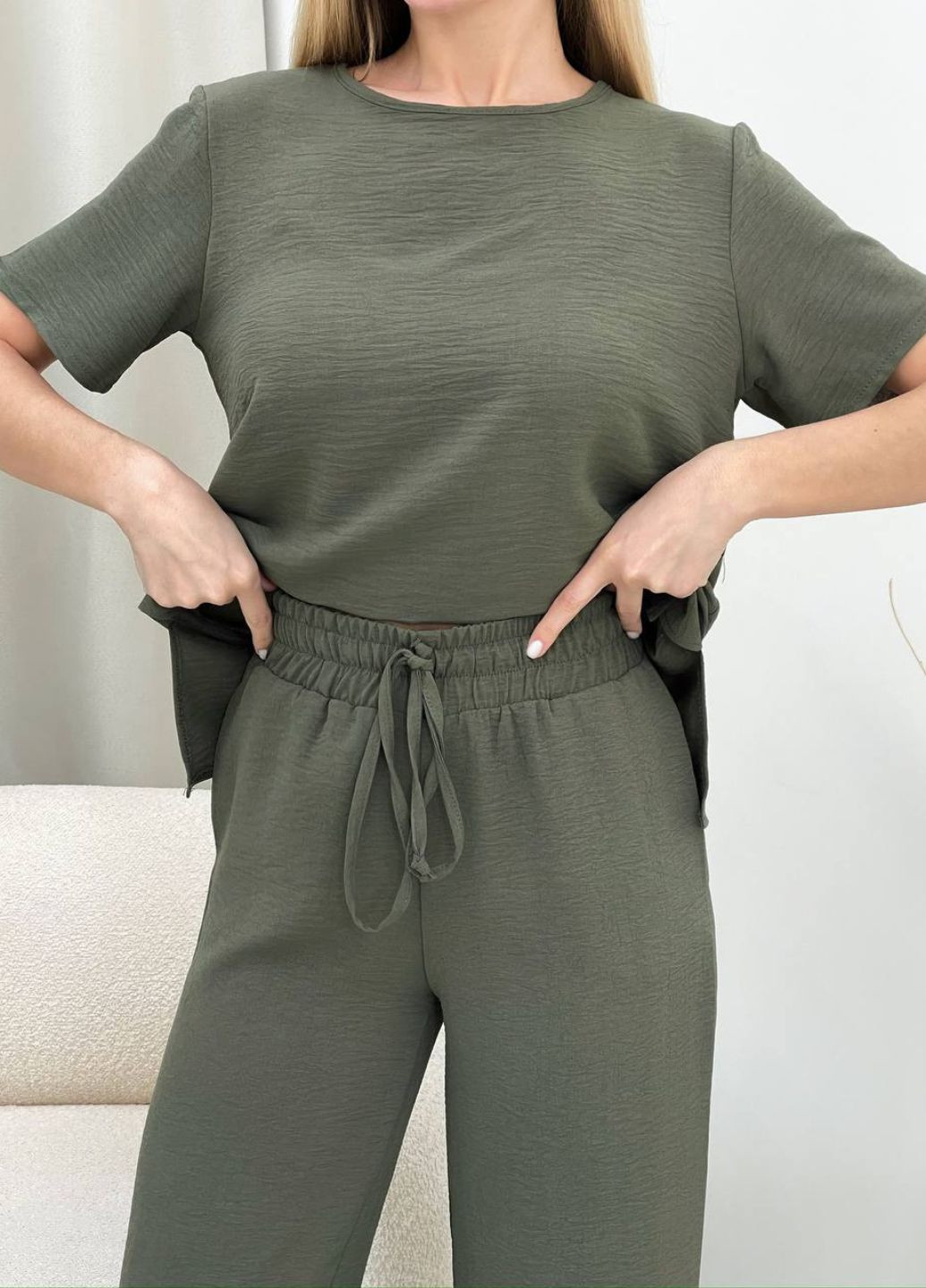 Базовый легкий повседневный летний костюм двойка: футболка + штаны палаццо Allthings (355797588)