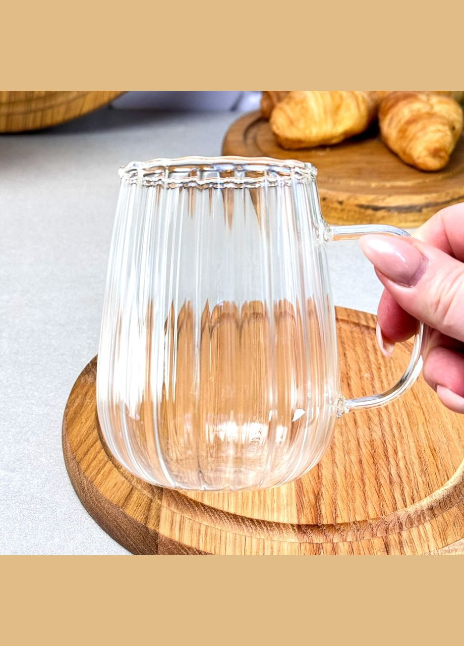 Чашка из боросиликатного стекла 400 мл Wave с волнистыми гранями, термостойкая и легкая No Brand (317756327)