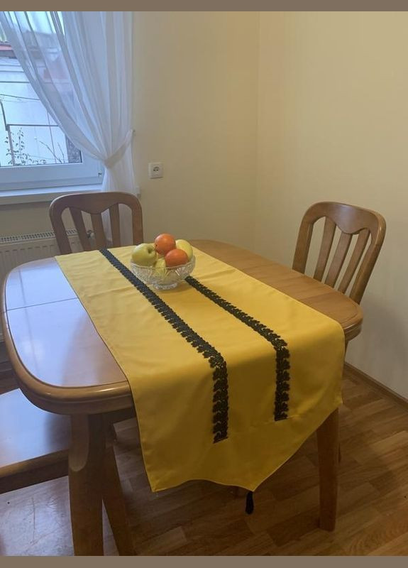 Дорожка декоративна на кухонний стіл Жовтий габардин, мережево, розмір 190*50 см Hanna (322127130)