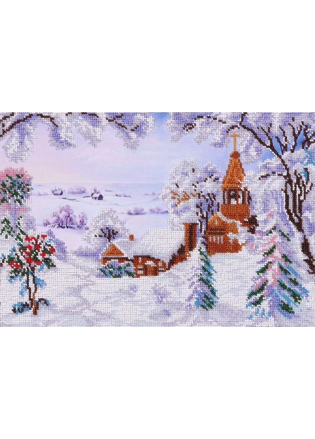 Набір для вишивки бісером "Зимовий пейзаж" зима, сніг, Роща, церква, хрест, ліс, часткова викладка, 33x23 см No Brand (333165700)