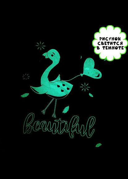 Бирюзовая демисезонная детская светящаяся футболка для девочек с принтом птица светится в темноте ( ) 110 No Brand