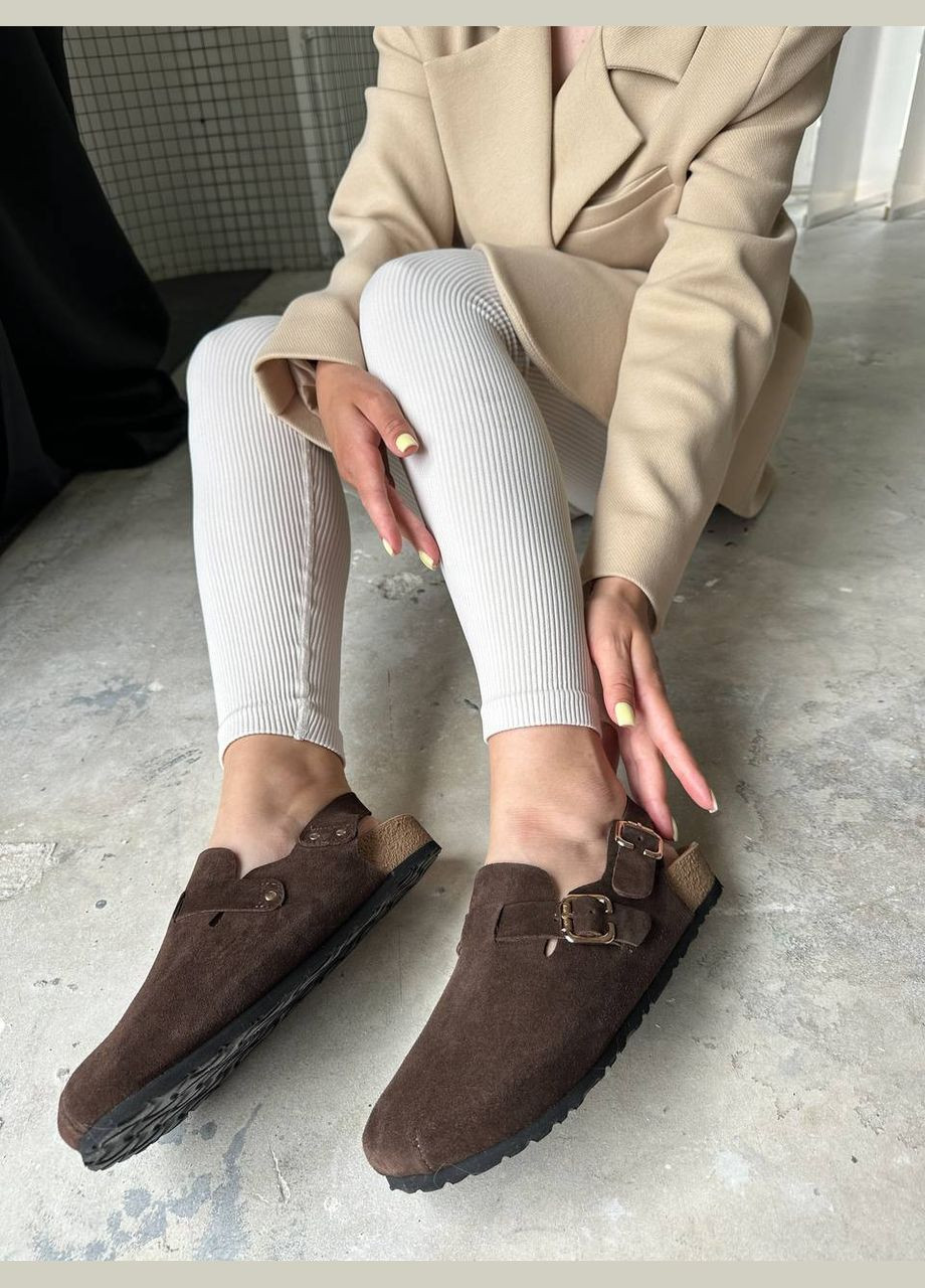 Темно-коричневые стильные женские клоги No Brand с пряжкой