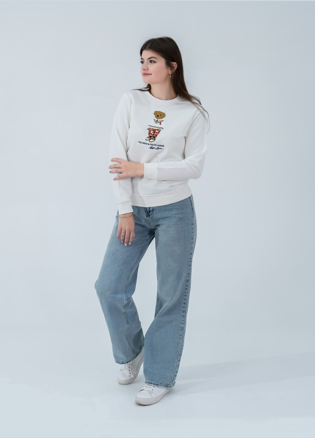 Білий світшот жіночий polo Ralph Lauren нашивки, вишивка (304725460)