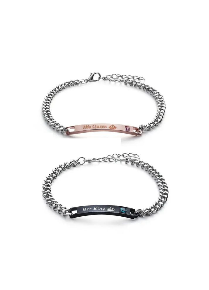 Парні браслети His Queen Her King для двох закоханих із сталі No Brand (340275761)