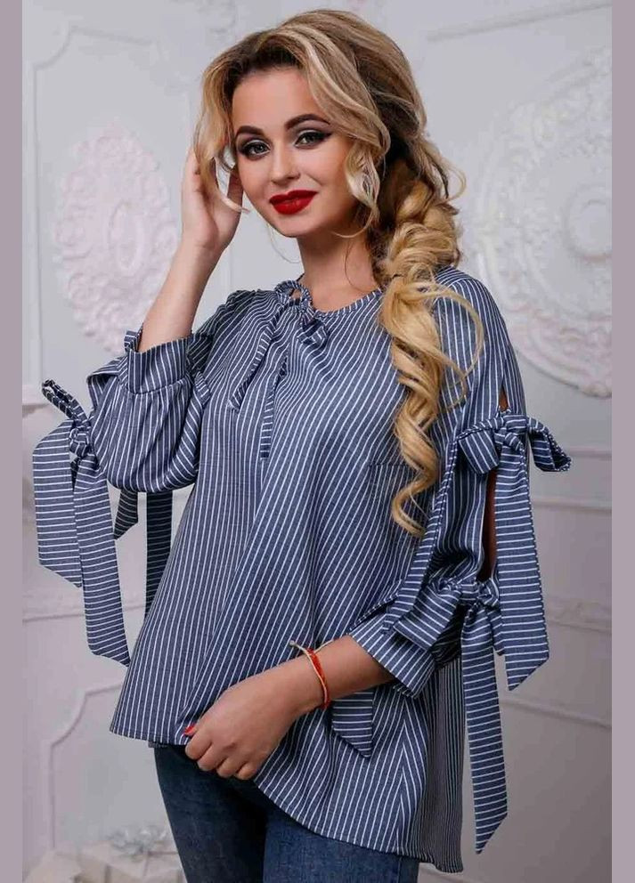 Синяя кэжуал рубашка в полоску Seventeen с длинным рукавом