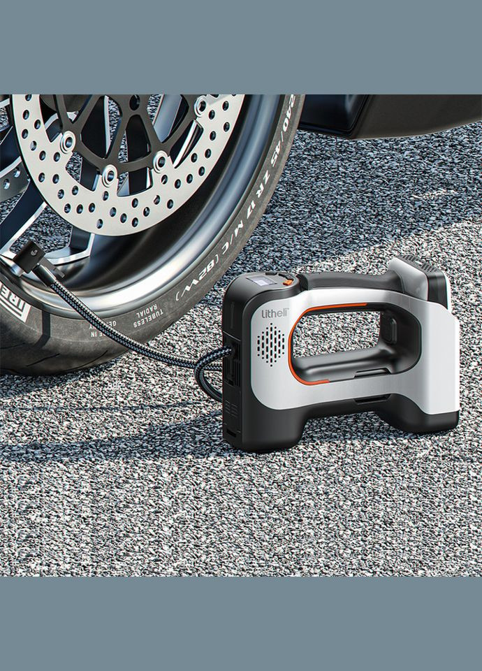 Аккумуляторный компрессор с фонарем, питание от павербанка (УМБ Power Bank 20000 mAh, 45 W, 2А в комплекте) (A-031757) Litheli (342759068)