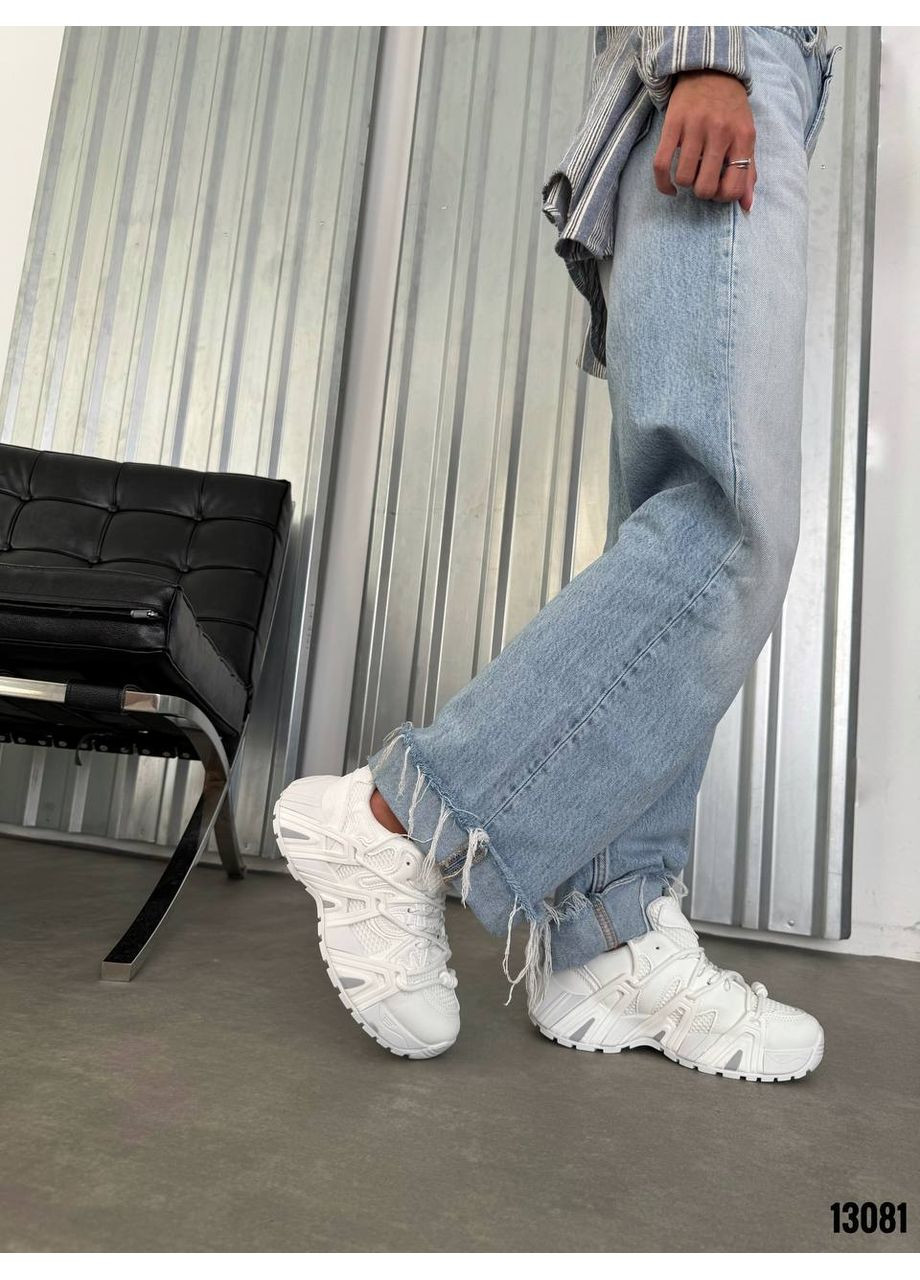 Білі жіночі кросівки з еко-шкіри та сітки на товстій підошві No Brand білі (352009356)