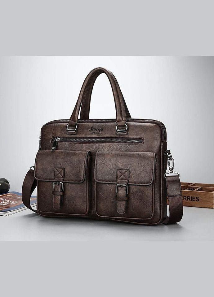 Чоловічий діловий портфель для документів формат А4, сумка офісна для роботи чоловіча Темно-коричневий Jeep (334730695)
