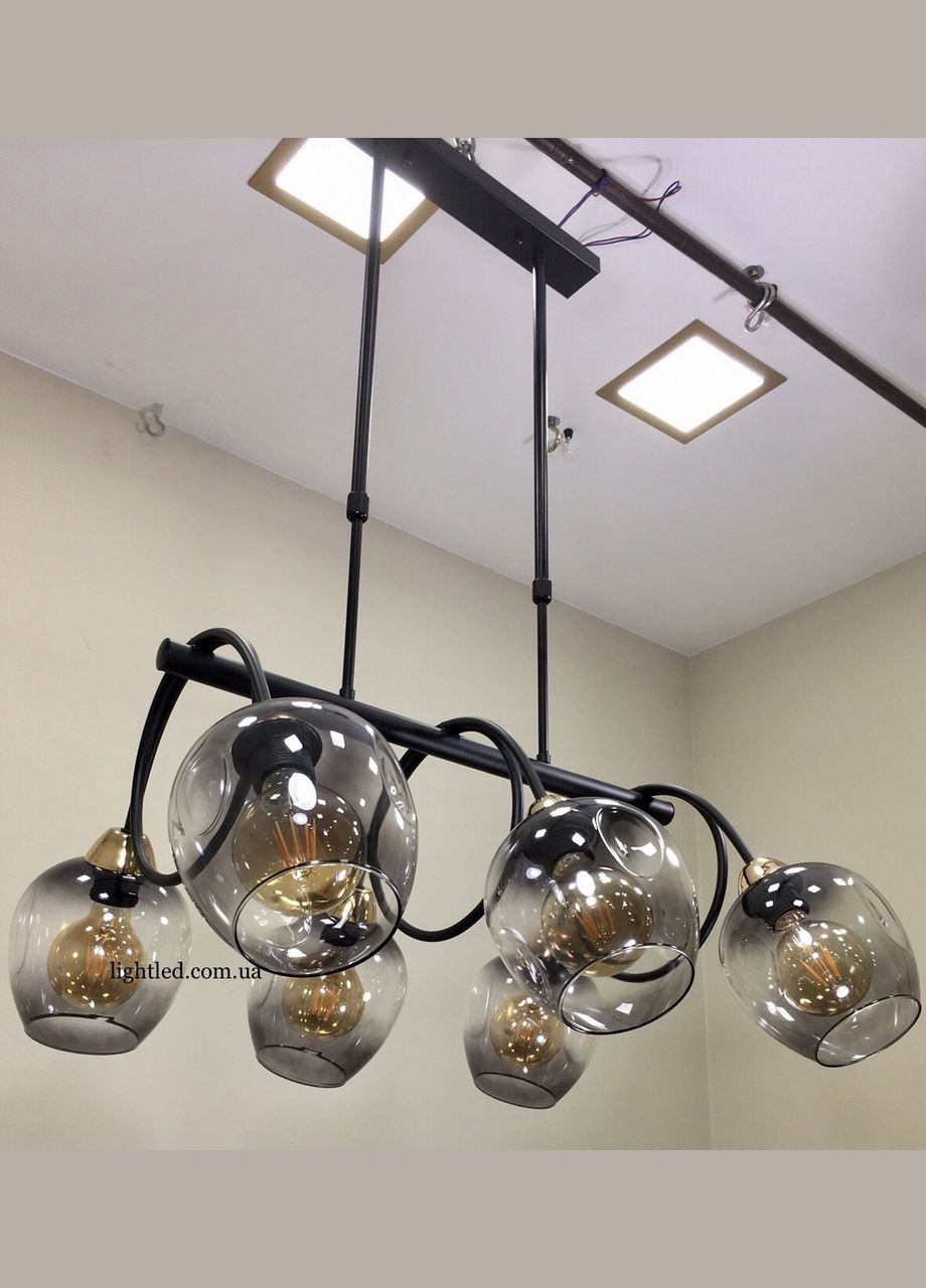 Чорна люстра планка на 6 ламп Molecule (52-L7915-6 BK+BK) No Brand (370069861)