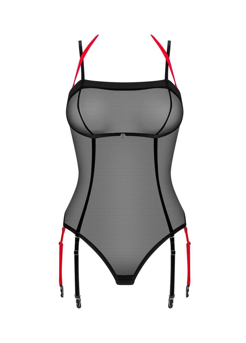 Боді напівпрозоре з пажами для панчох Glandez чорне, Obsessive (361670355)