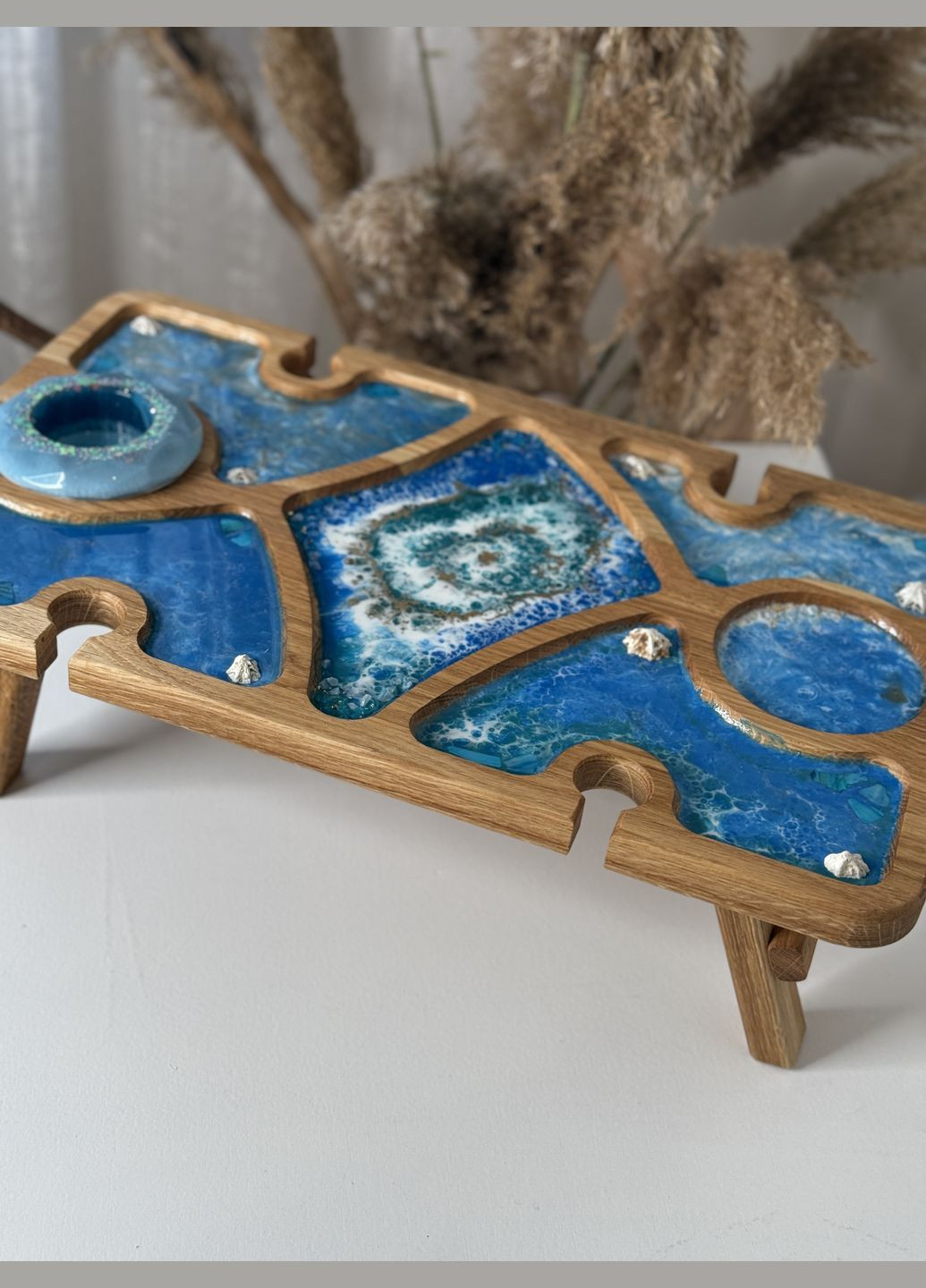 Дубовый винный столик (столик для завтраков) с эпоксидной смолой в морском дизайне KorriArt (315391429)