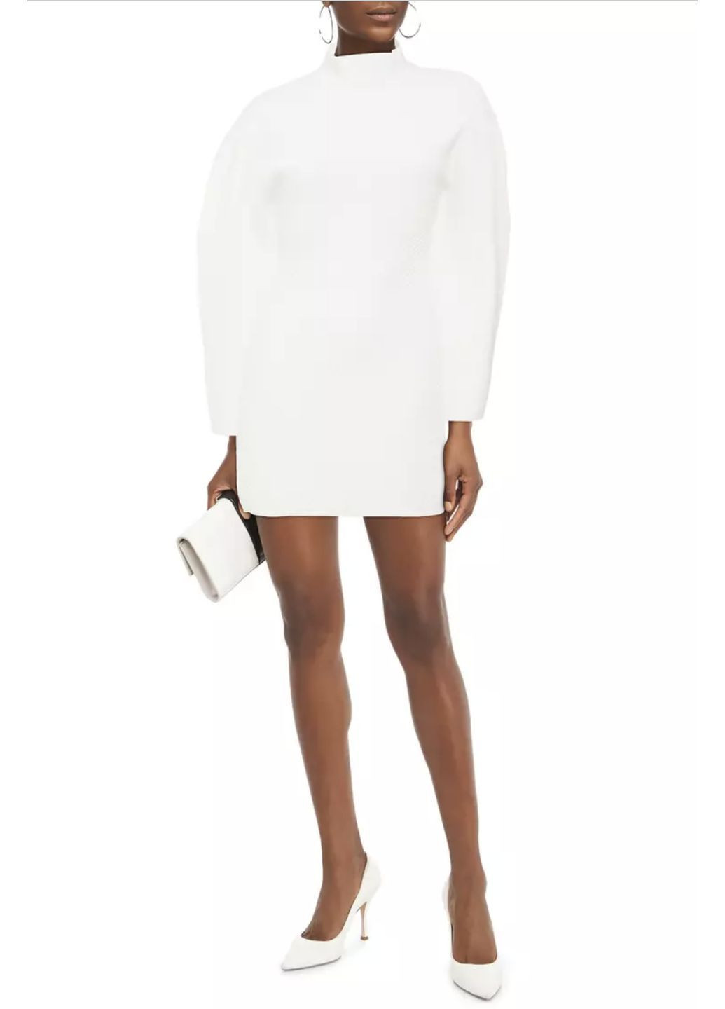 Белое праздничный, коктейльное, повседневный, вечернее, деловое, кэжуал трикотажное платье футляр мини силуэтная, платье-свитер, платье-водолазка, футляр Herve Leger