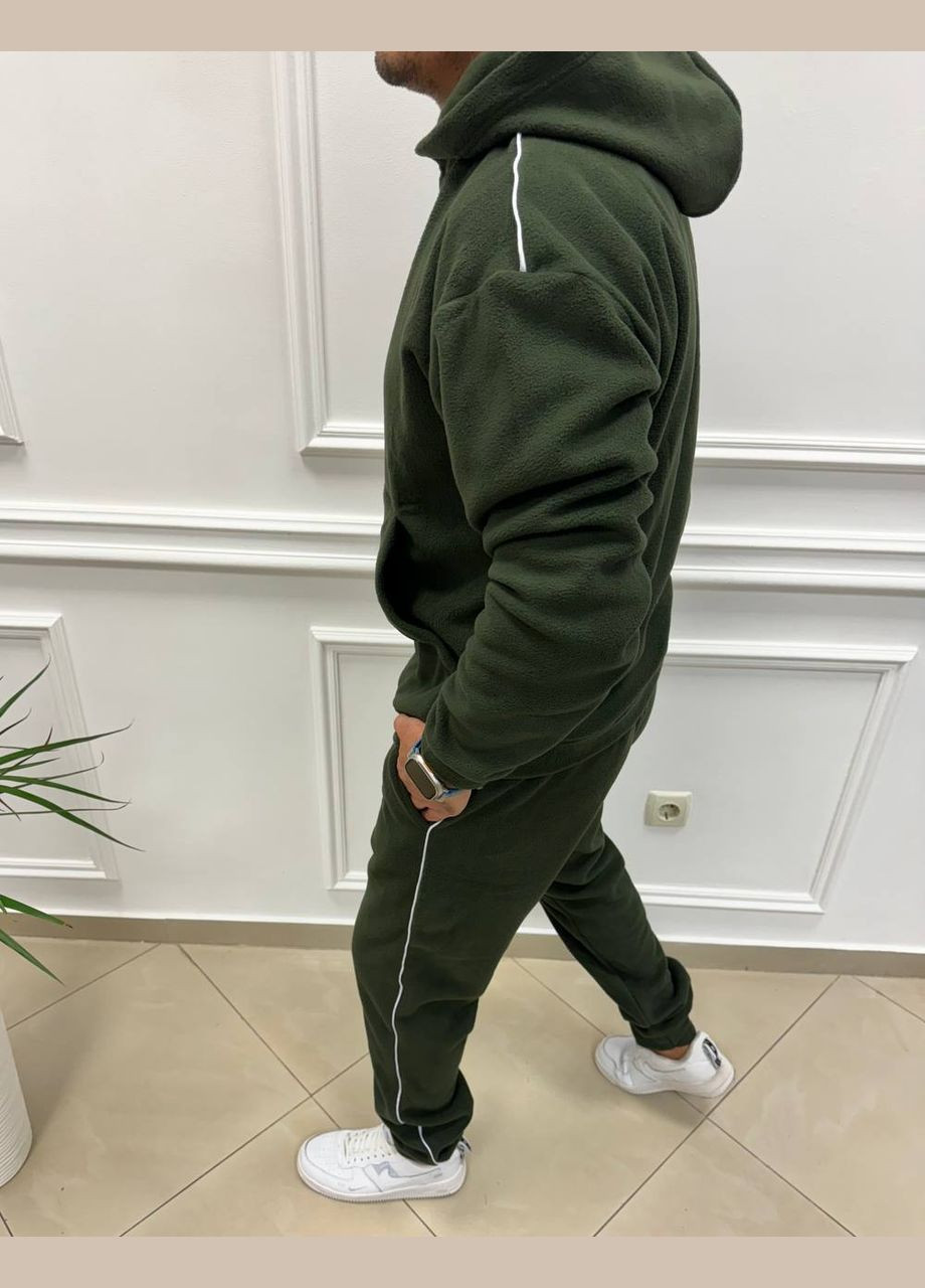 Оливковый (хаки) зимний мужской спортивный костюм на флисе Adelante