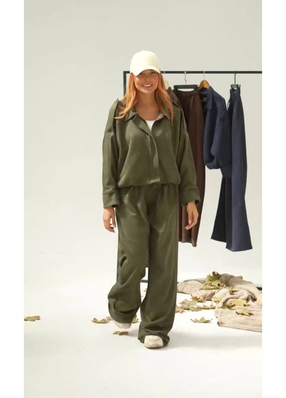 Женский замшевый костюм бомбер на подкладке и брюки палаццо MonCher (362206364)